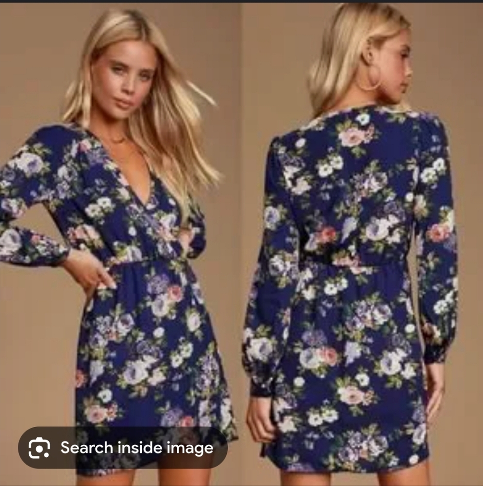 Lulu's Floral Navy Wrap Dress